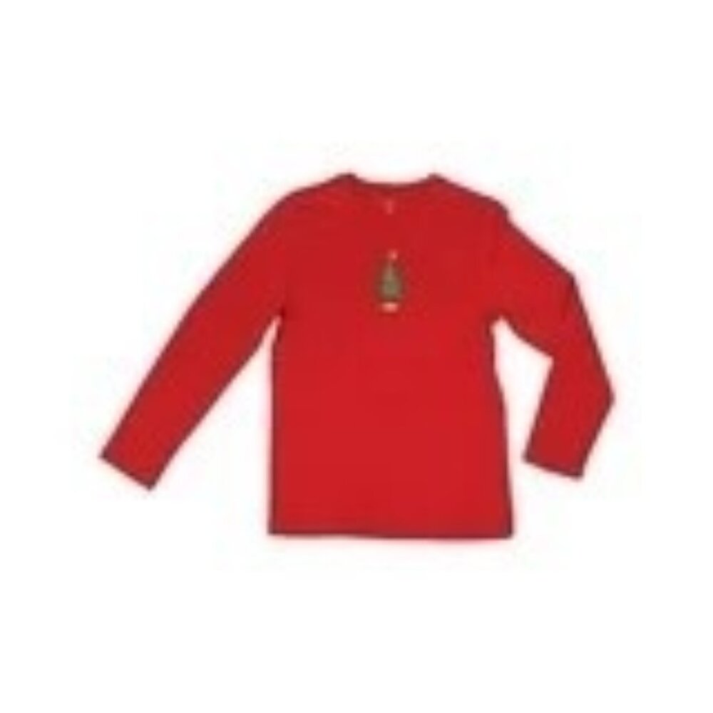 Red Long-Sleeve Tee Shirt Christmas Tree Graphic Kids Unisex Sz XXL